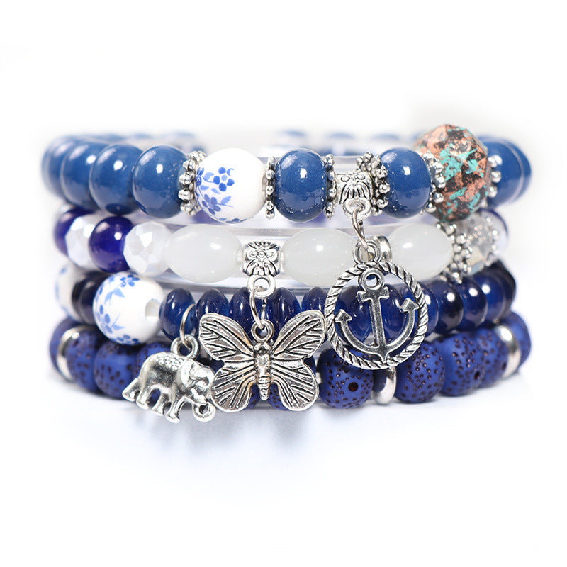 Conjunto de pulsera de cristal multicapa de mariposa bohemia al por mayor